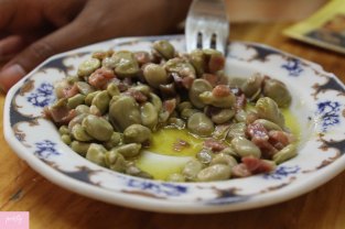 Tapa Tapas unlimited !! Broad beans with iberian ham & sausage, Spain food