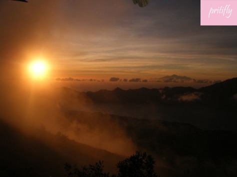 First rays of the sun as seen from Gunung Batur