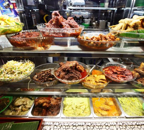 A typical Nasi Padang stall in a food court